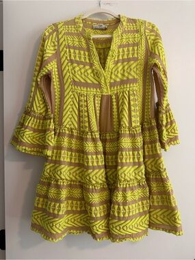Devotion TWINS Neon Yellow & Tan Embroidered Mini Dress